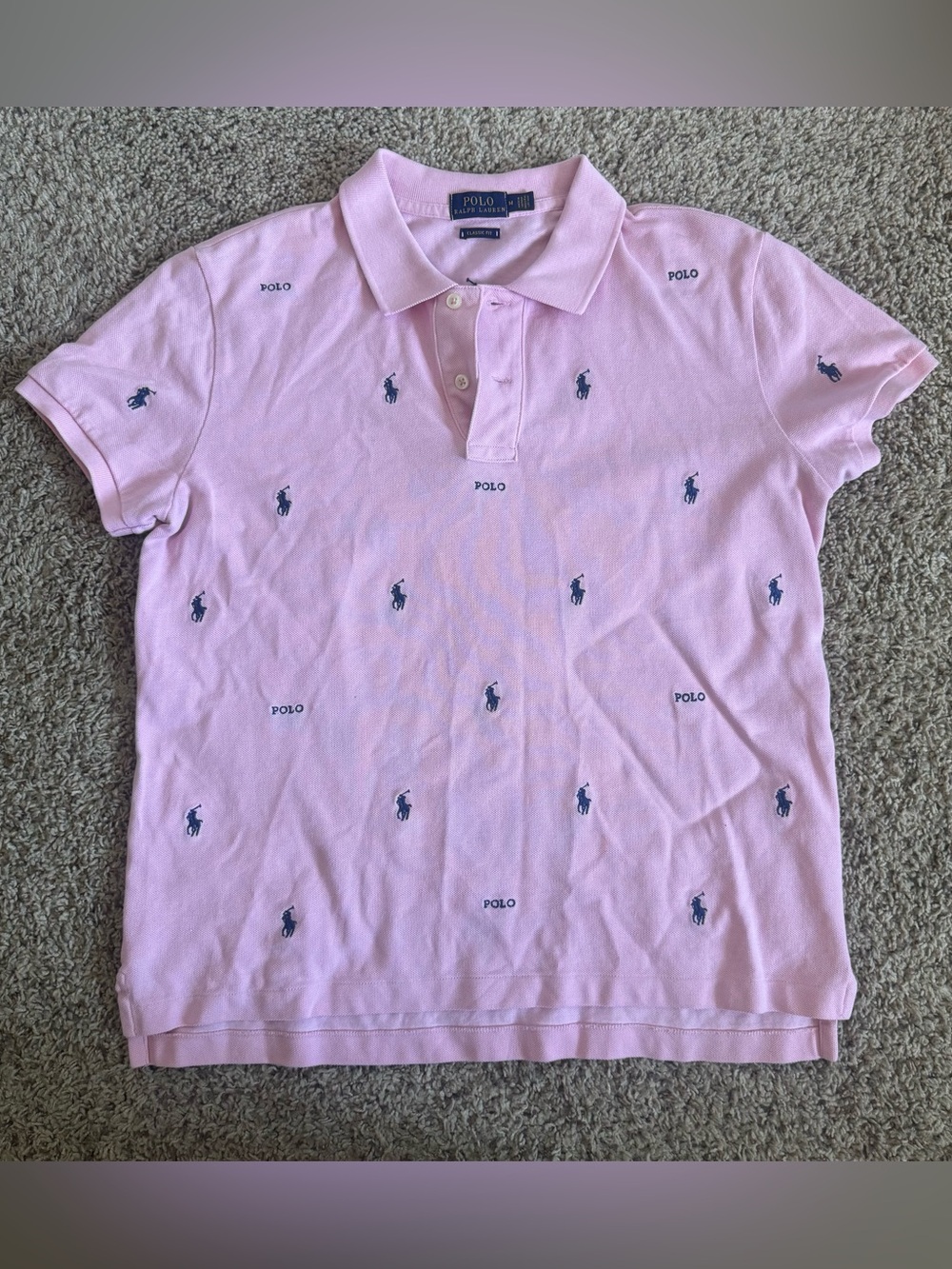 Polo Ralph Lauren Women's Pink All Over Pony Logo Embroidered Classic Fit